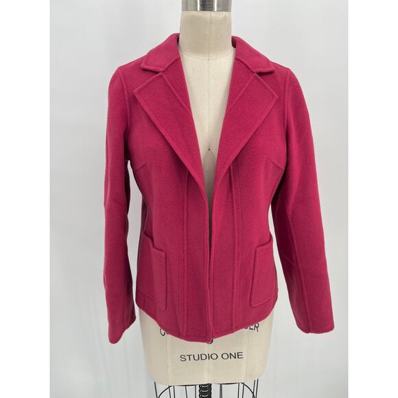 SALE Talbots Unlined Open Front Blazer Jacket Sz 6 Petite Wool Raspberry Pink - Picture 1 of 5